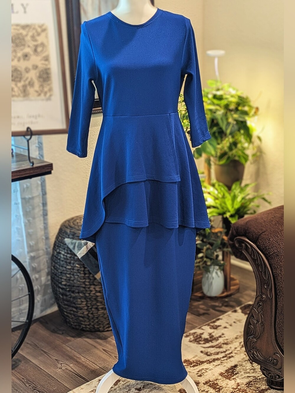 Elegant Royal Blue Peplum Maxi Dress